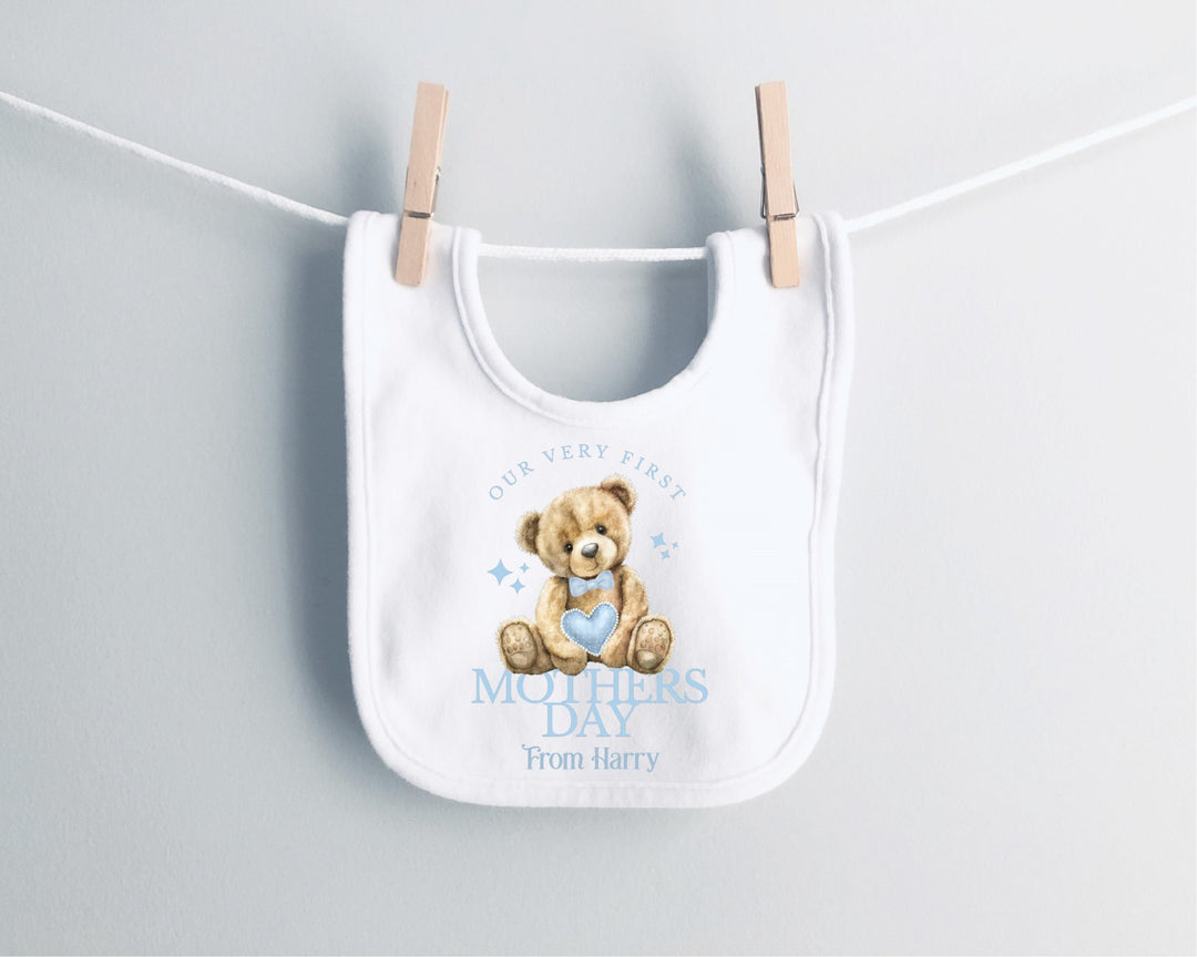 Personalised Blue First Mother's Day Baby Bib - Gifts Handmade