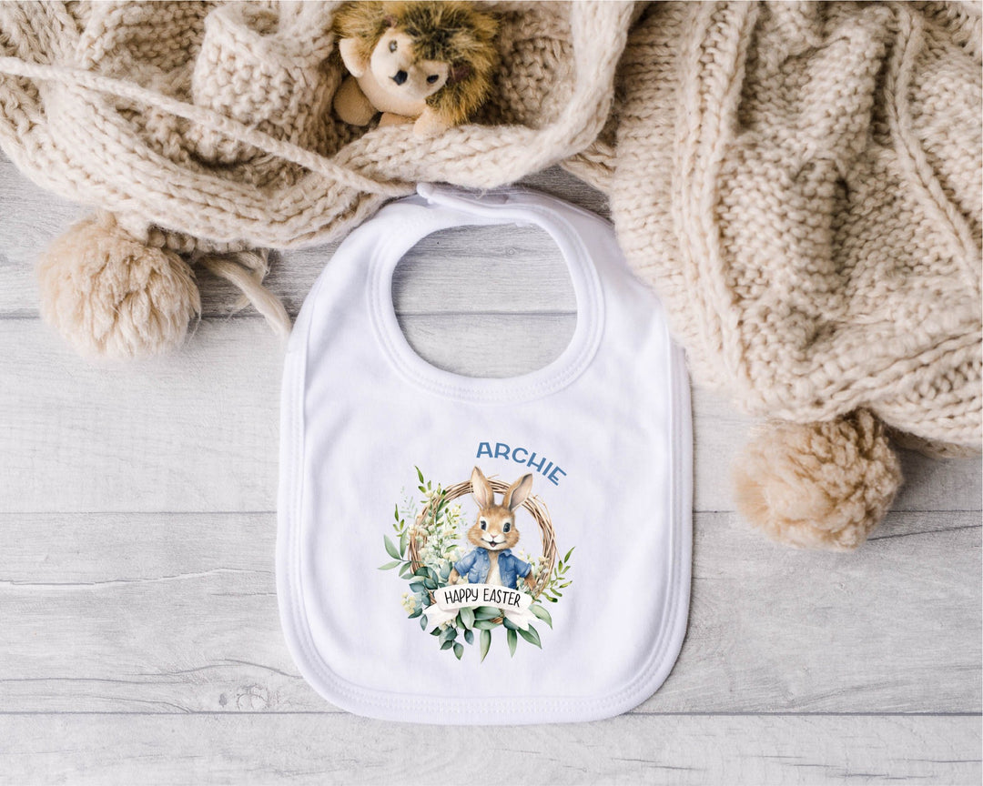 Personalised Blue Happy Easter Baby Bib - Gifts Handmade