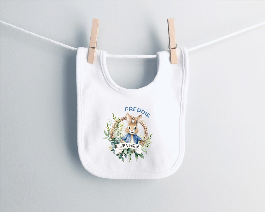 Personalised Blue Happy Easter Baby Bib - Gifts Handmade