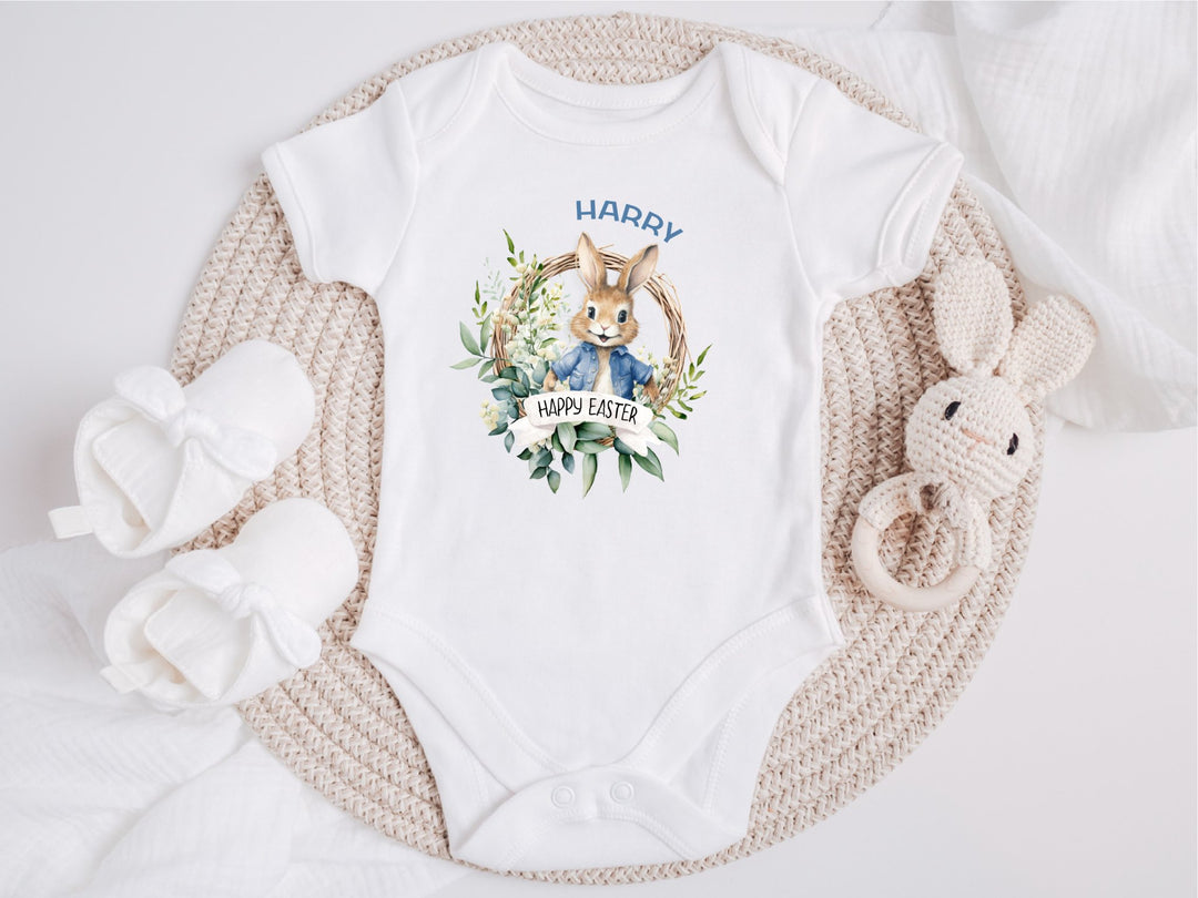 Personalised Blue Happy Easter Baby Grow / Onesie - Gifts Handmade