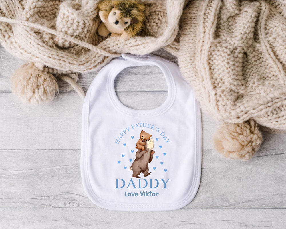 Personalised Blue Happy Father's Day Baby Bib - Gifts Handmade