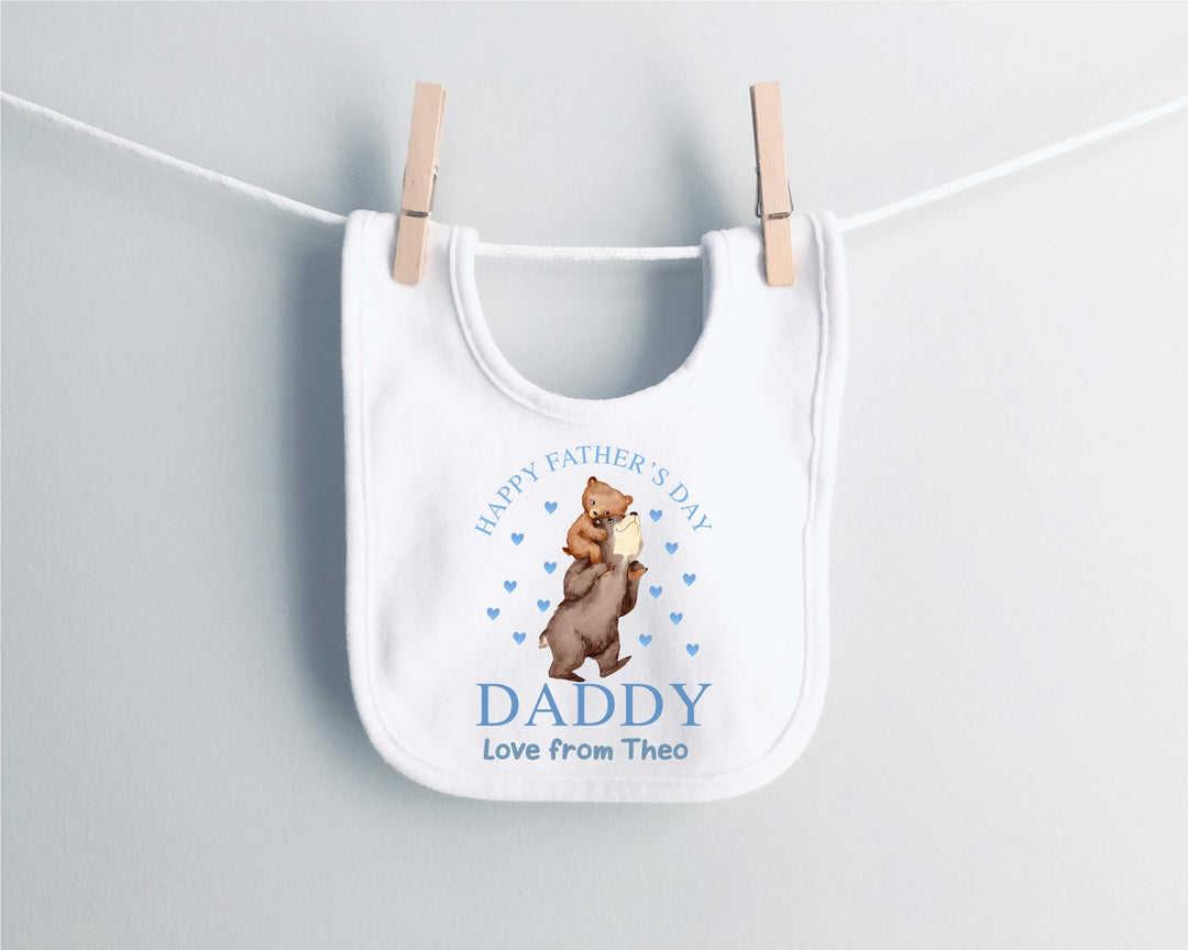 Personalised Blue Happy Father's Day Baby Bib - Gifts Handmade