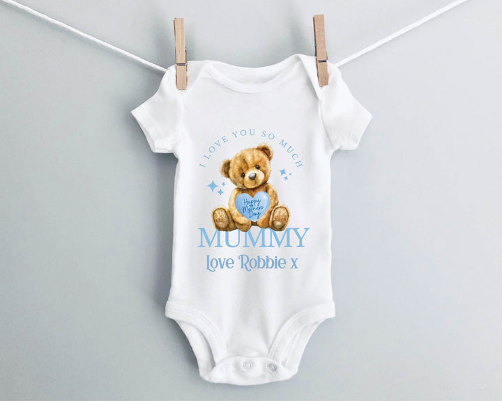 Personalised Blue Happy Mother's Day Baby Grow / Onesie - Gifts Handmade