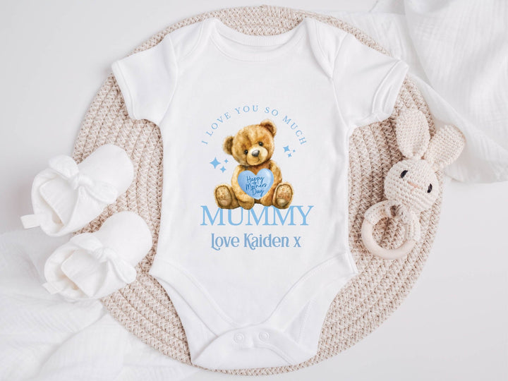 Personalised Blue Happy Mother's Day Baby Grow / Onesie - Gifts Handmade