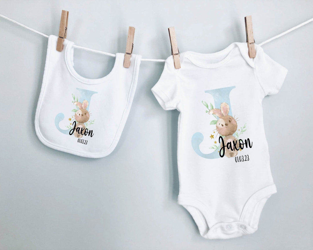 Personalised Blue Letter Baby Grow / Onesie - Gifts Handmade