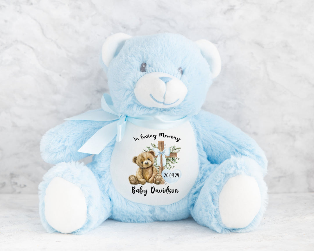 Personalised Blue Memorial Bear Cross Teddy - Gifts Handmade