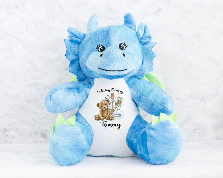 Personalised Blue Memorial Bear Cross Teddy - Gifts Handmade