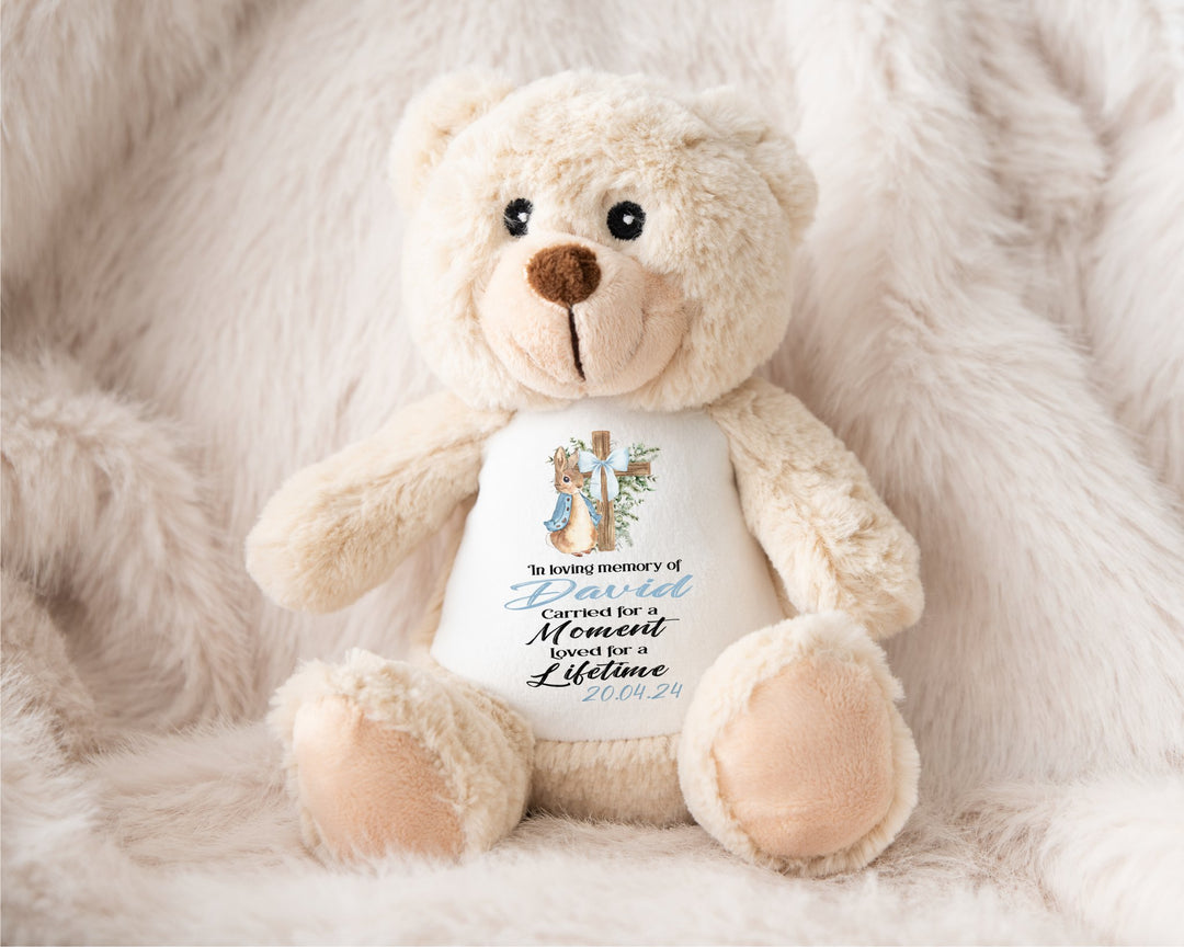 Personalised Blue Memorial Bunny Cross Teddy - Gifts Handmade