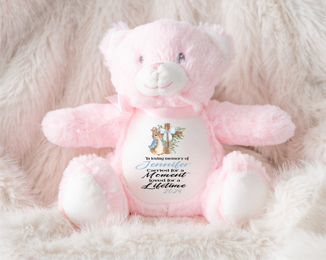 Personalised Blue Memorial Bunny Cross Teddy - Gifts Handmade