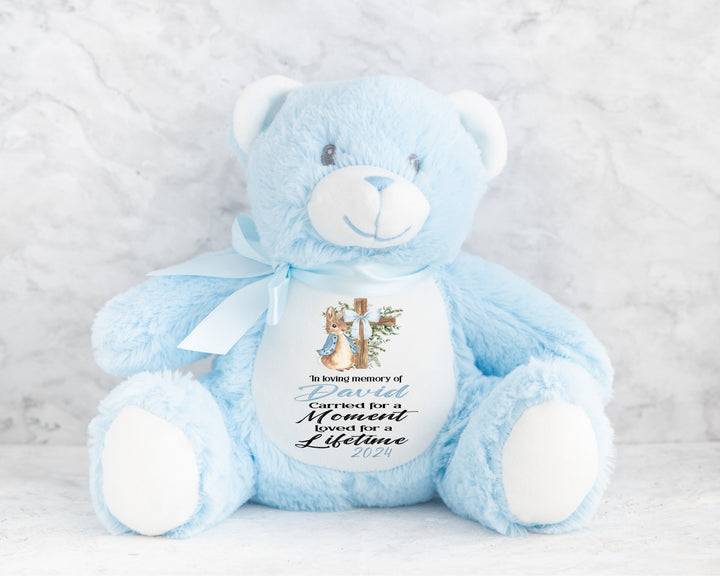 Personalised Blue Memorial Bunny Cross Teddy - Gifts Handmade