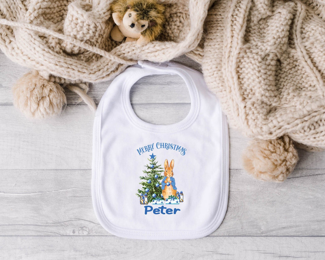 Personalised Blue Merry Christmas Baby Bib - Gifts Handmade