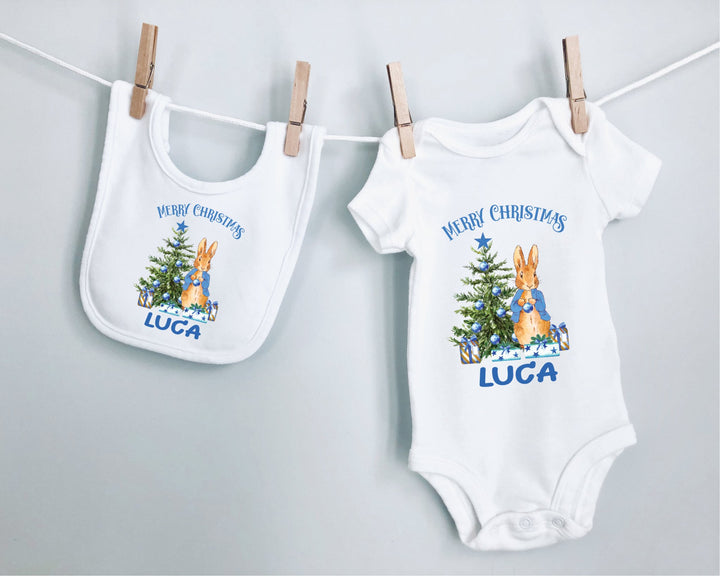 Personalised Blue Merry Christmas Baby Bib - Gifts Handmade