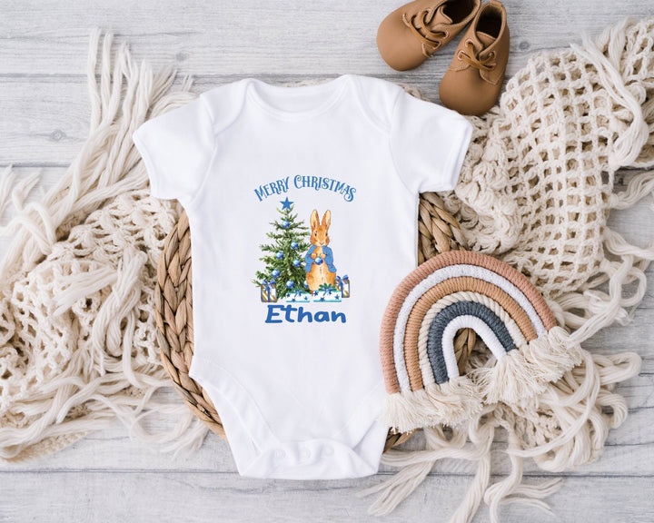 Personalised Blue Merry Christmas Baby Grow / Onesie - Gifts Handmade