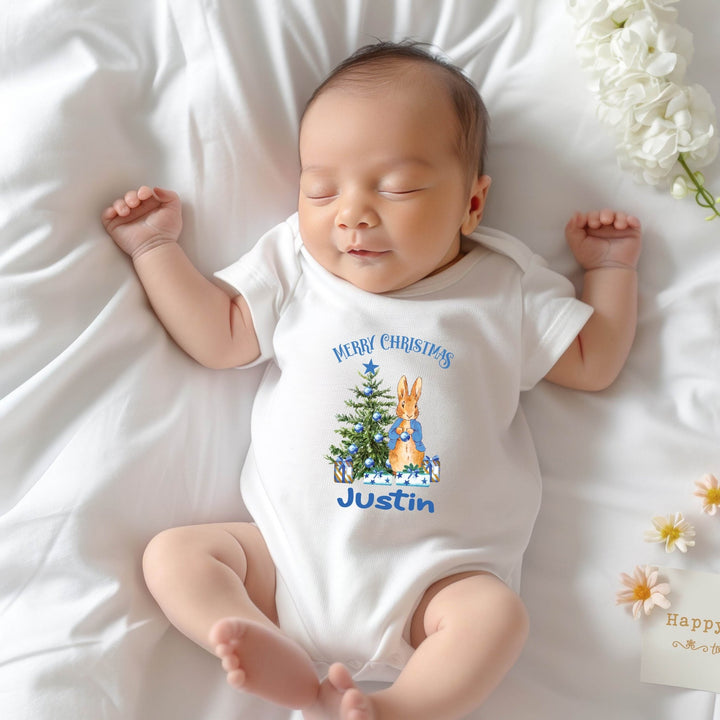 Personalised Blue Merry Christmas Baby Grow / Onesie - Gifts Handmade