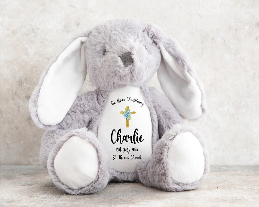 Personalised Christenings / Baptisms Little Cross Teddy - Blue