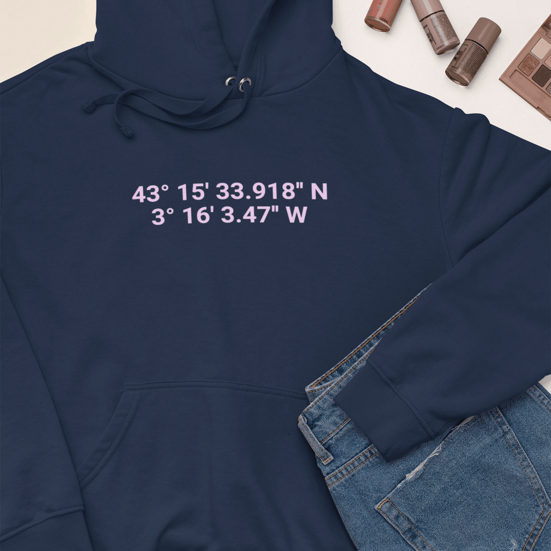 Personalised Coordinates Embroidered Unisex Hoodie, Custom Hoodie with Initial On Sleeve, Valentines Hoodie for Couples, Valentines Day Gift, Romantic Location Hoodie, Anniversary Gift Idea for Couples - Gifts Handmade