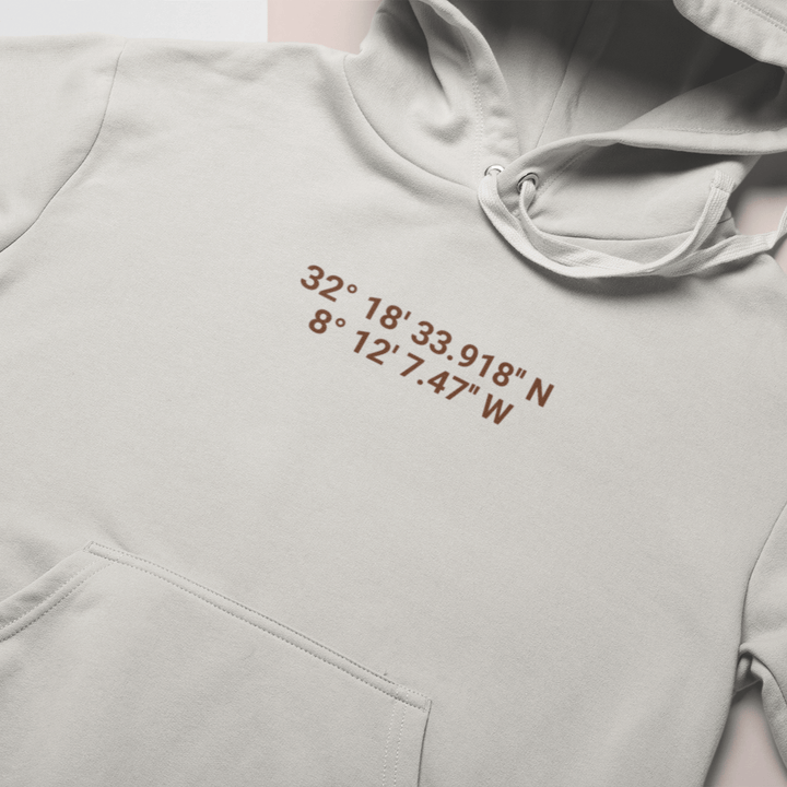 Personalised Coordinates Embroidered Unisex Hoodie, Custom Hoodie with Initial On Sleeve, Valentines Hoodie for Couples, Valentines Day Gift, Romantic Location Hoodie, Anniversary Gift Idea for Couples - Gifts Handmade