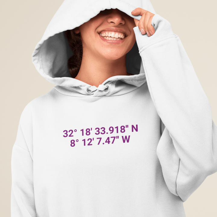 Personalised Coordinates Embroidered Unisex Hoodie, Custom Hoodie with Initial On Sleeve, Valentines Hoodie for Couples, Valentines Day Gift, Romantic Location Hoodie, Anniversary Gift Idea for Couples - Gifts Handmade