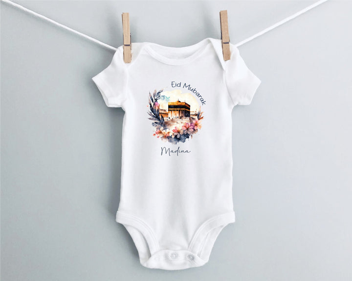 Personalised Eid Mubarak Baby Grow / Onesie - Mecca - Gifts Handmade