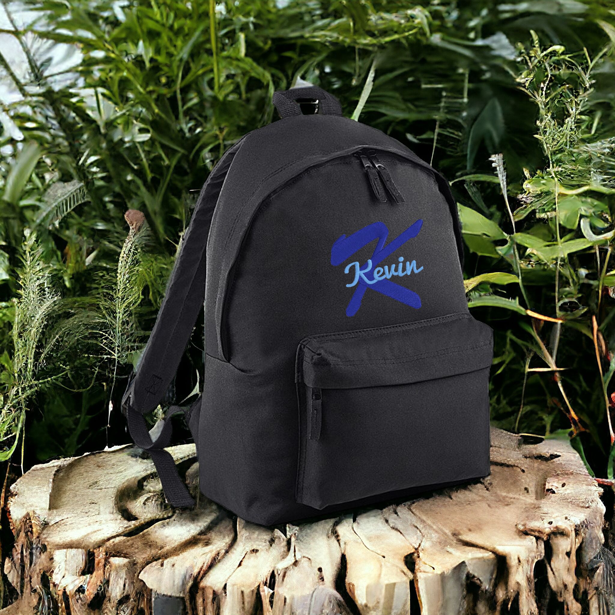 Black embroidered backpack sale