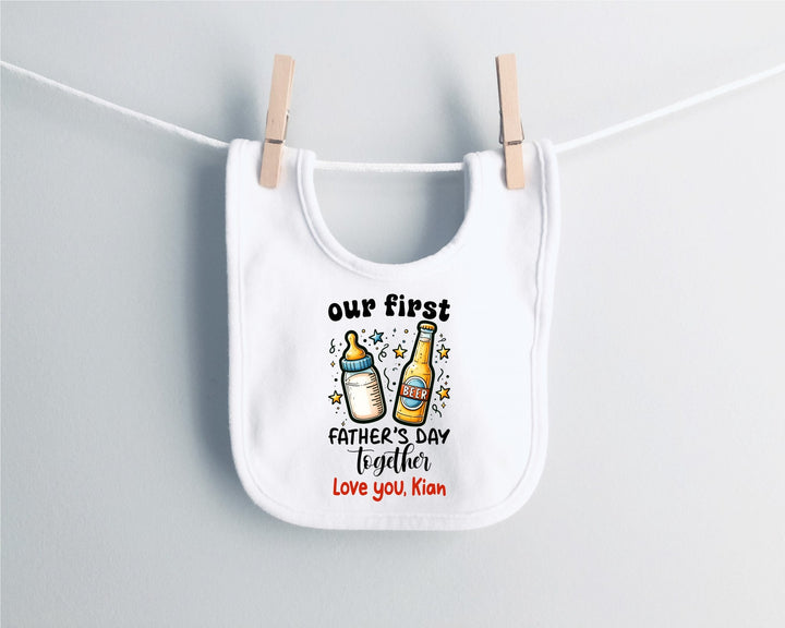 Personalised First Father's Day Baby Bib - Cheers - Gifts Handmade