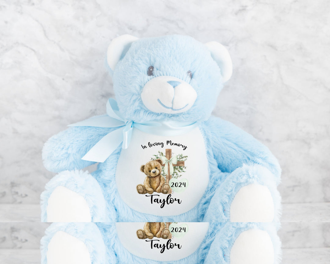 Personalised Green Memorial Bear Cross Teddy - Gifts Handmade