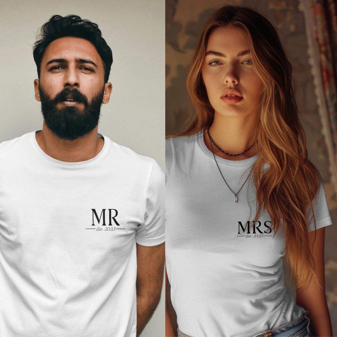 Personalised Mr And Mrs T-Shirt, Custom EST Mr And Mrs T-Shirt, Wedding Anniversary Gift, Wife And Husband T-Shirt, Matching Couples T-Shirt - Gifts Handmade