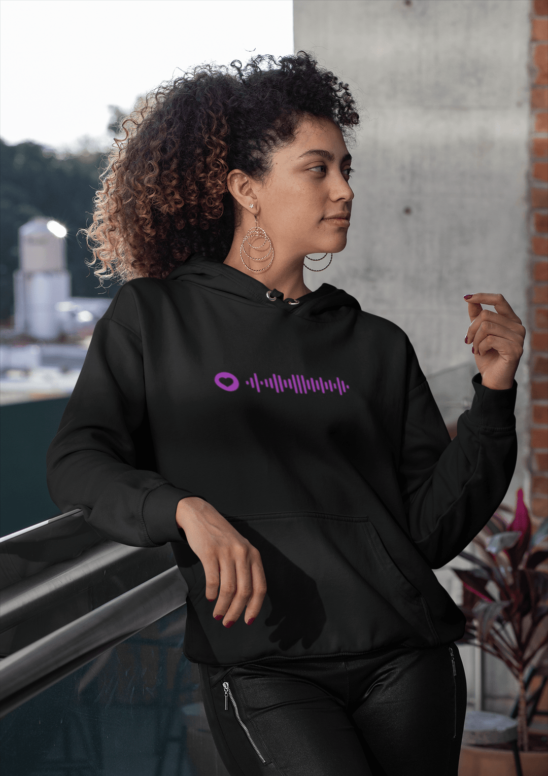 Personalised Music Code Unisex Hoodie with Initial On Sleeve, Custom Embroidered Hoodie Gift for Music Lovers, Valentines Hoodie for Couples - Gifts Handmade