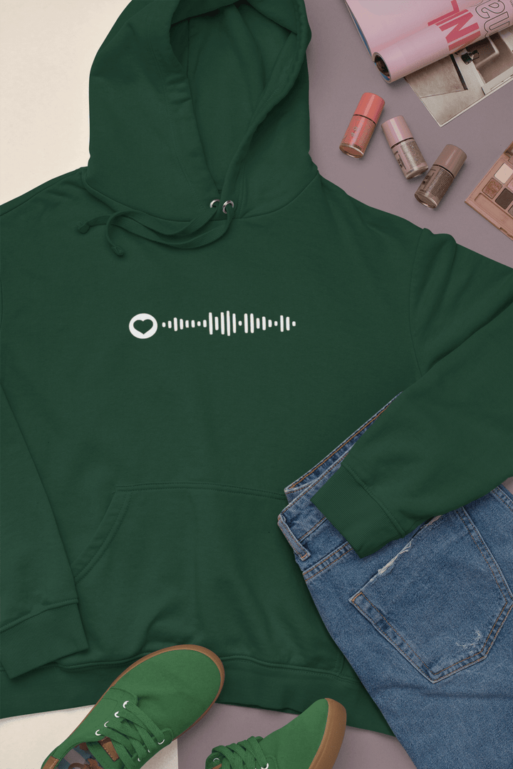 Personalised Music Code Unisex Hoodie with Initial On Sleeve, Custom Embroidered Hoodie Gift for Music Lovers, Valentines Hoodie for Couples - Gifts Handmade