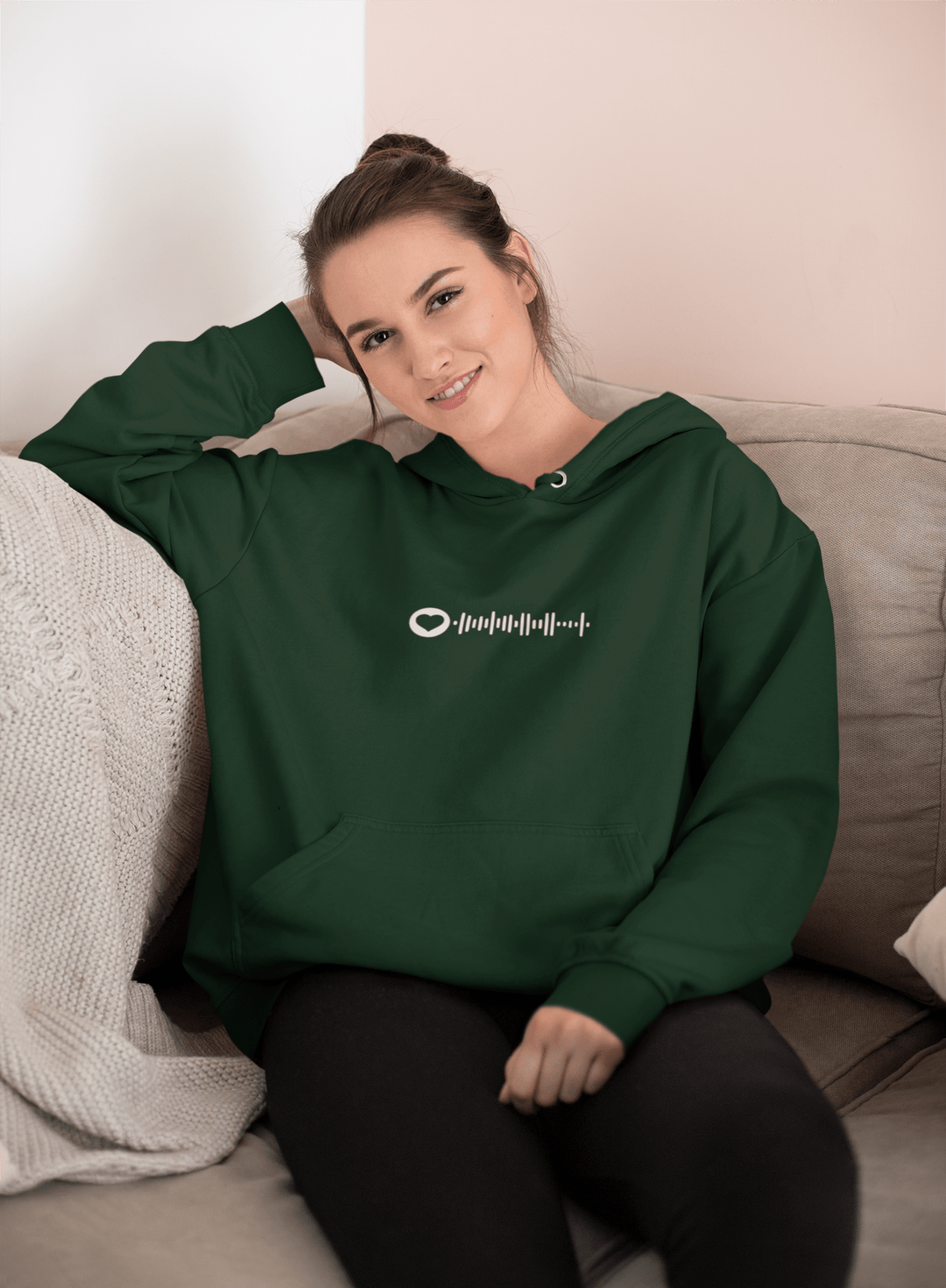 Personalised Music Code Unisex Hoodie with Initial On Sleeve, Custom Embroidered Hoodie Gift for Music Lovers, Valentines Hoodie for Couples - Gifts Handmade