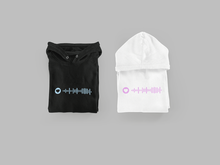 Personalised Music Code Unisex Hoodie with Initial On Sleeve, Custom Embroidered Hoodie Gift for Music Lovers, Valentines Hoodie for Couples - Gifts Handmade