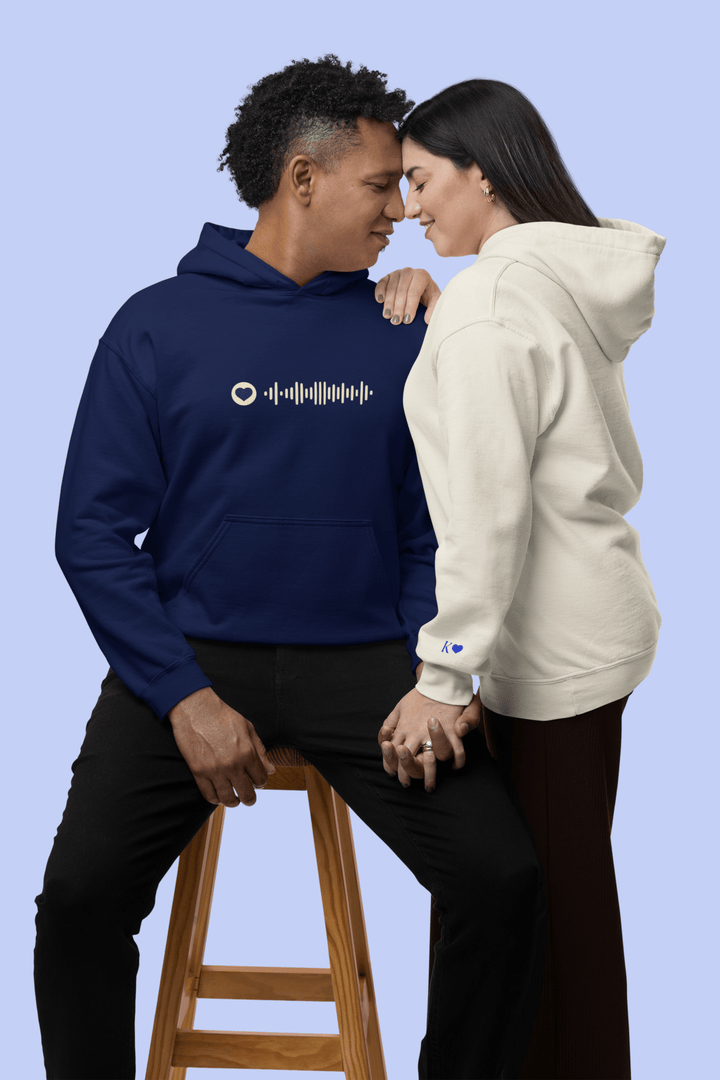 Personalised Music Code Unisex Hoodie with Initial On Sleeve, Custom Embroidered Hoodie Gift for Music Lovers, Valentines Hoodie for Couples - Gifts Handmade