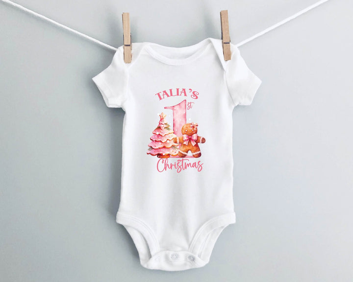 Personalised Pink First Christmas Baby Grow / Onesie - Gifts Handmade