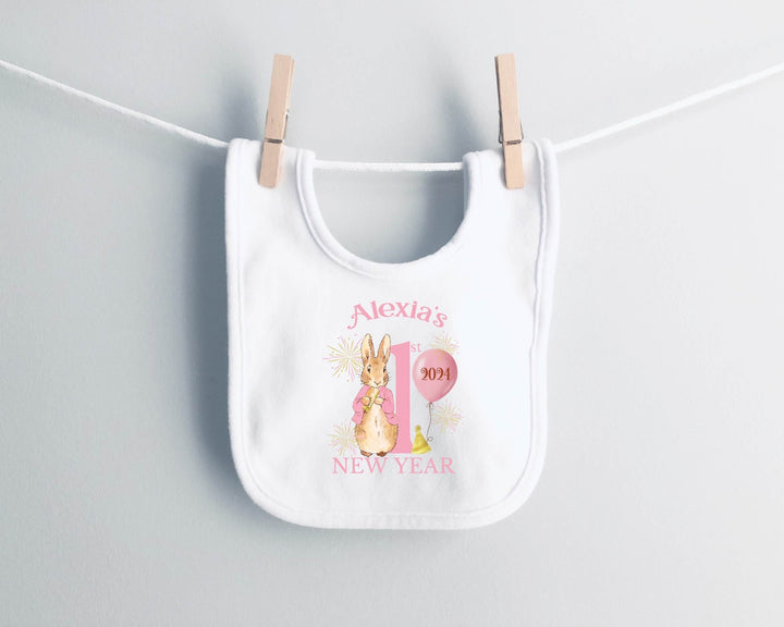 Personalised Pink First New Year Baby Bib - Gifts Handmade