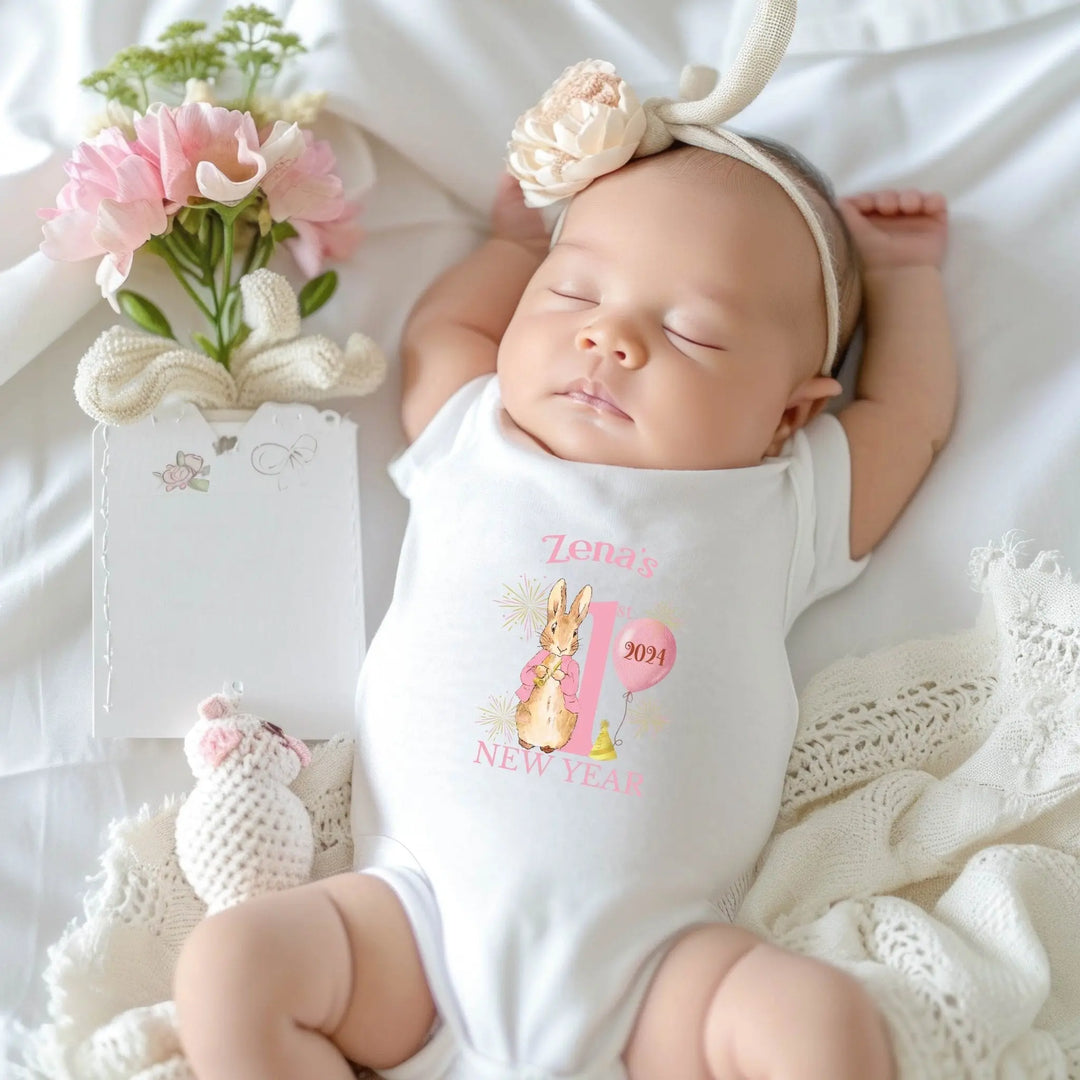 Personalised First New Year Baby Grow Onesie Pink Gifts Handmade
