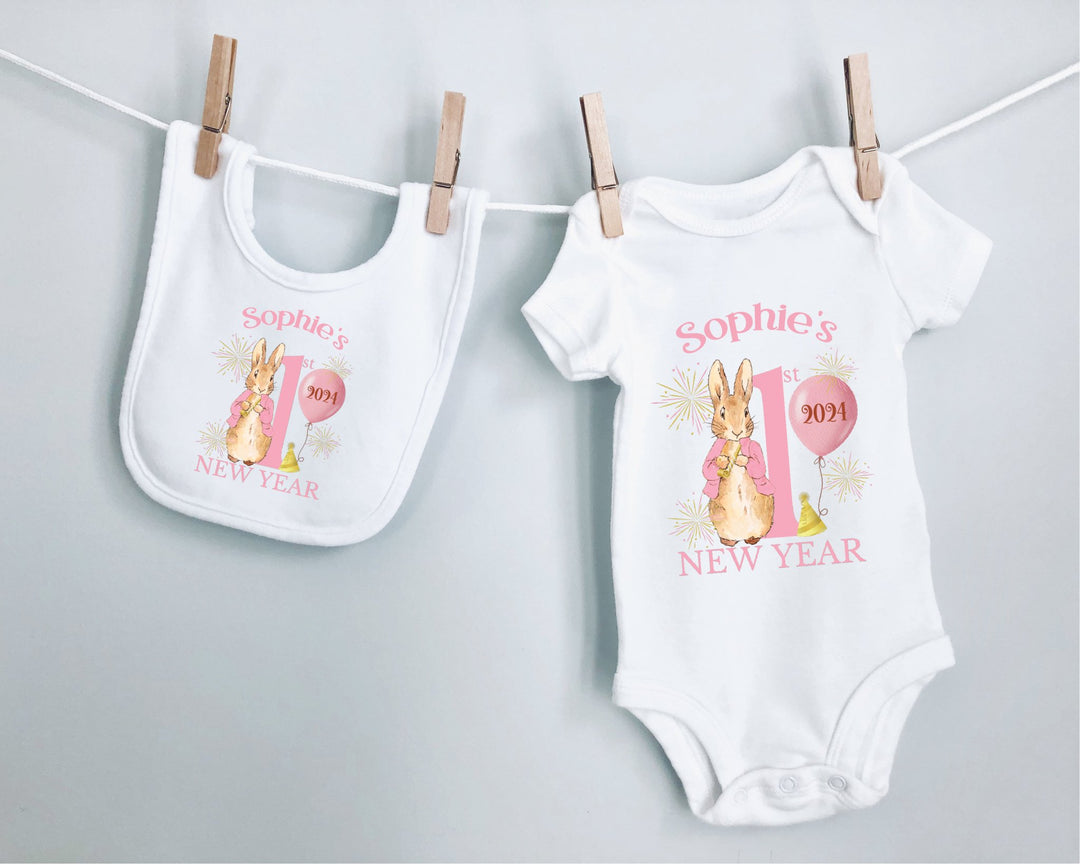 Personalised Pink First New Year Baby Grow / Onesie - Gifts Handmade