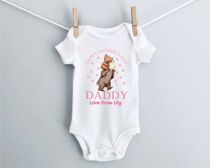 Personalised Pink Happy Father's Day Baby Grow / Onesie - Gifts Handmade