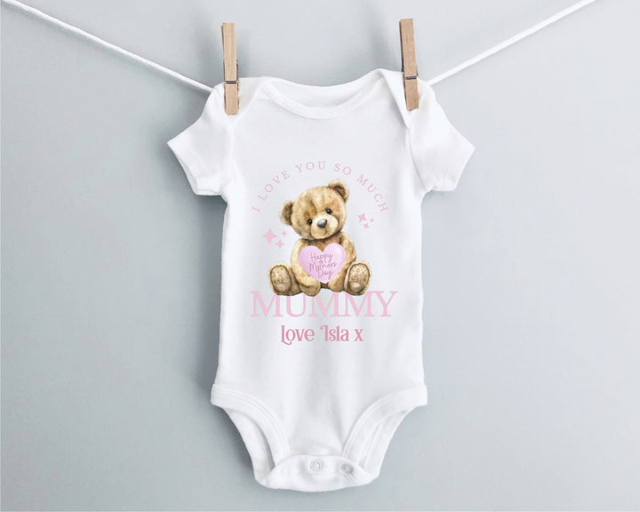 Personalised Pink Happy Mother's Day Baby Grow / Onesie - Gifts Handmade