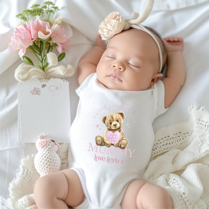 Personalised Pink Happy Mother's Day Baby Grow / Onesie - Gifts Handmade