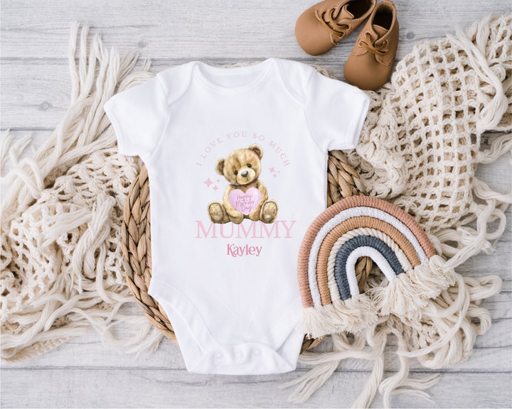 Personalised Pink Happy Mother's Day Baby Grow / Onesie - Gifts Handmade