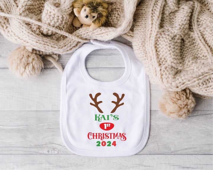 Personalised Reindeer First Christmas Baby Bib - Gifts Handmade