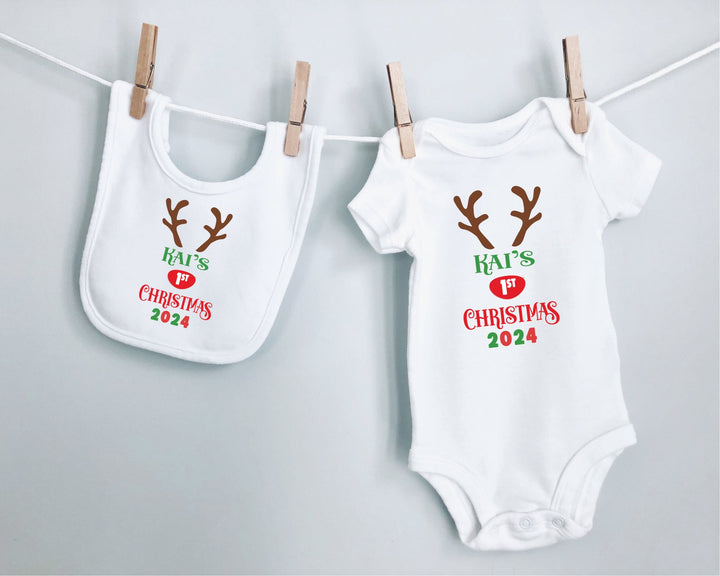 Personalised Reindeer First Christmas Baby Bib - Gifts Handmade