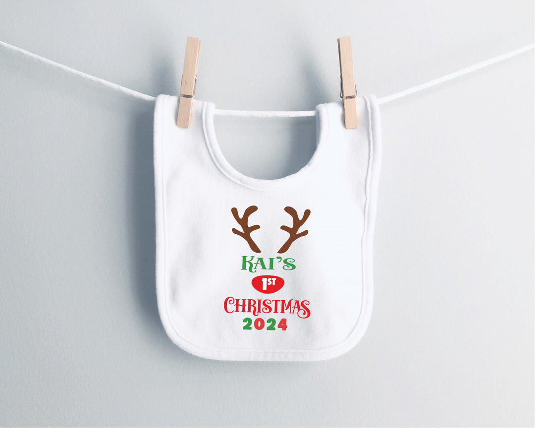 Personalised Reindeer First Christmas Baby Bib - Gifts Handmade