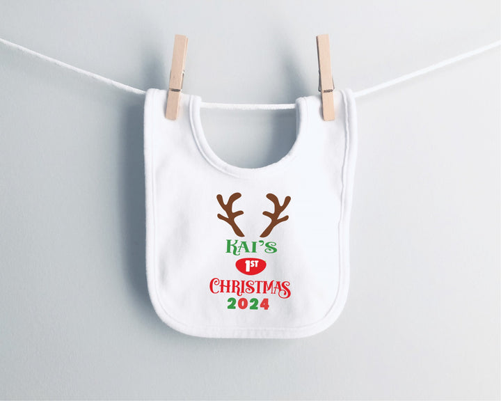 Personalised Reindeer First Christmas Baby Bib - Gifts Handmade