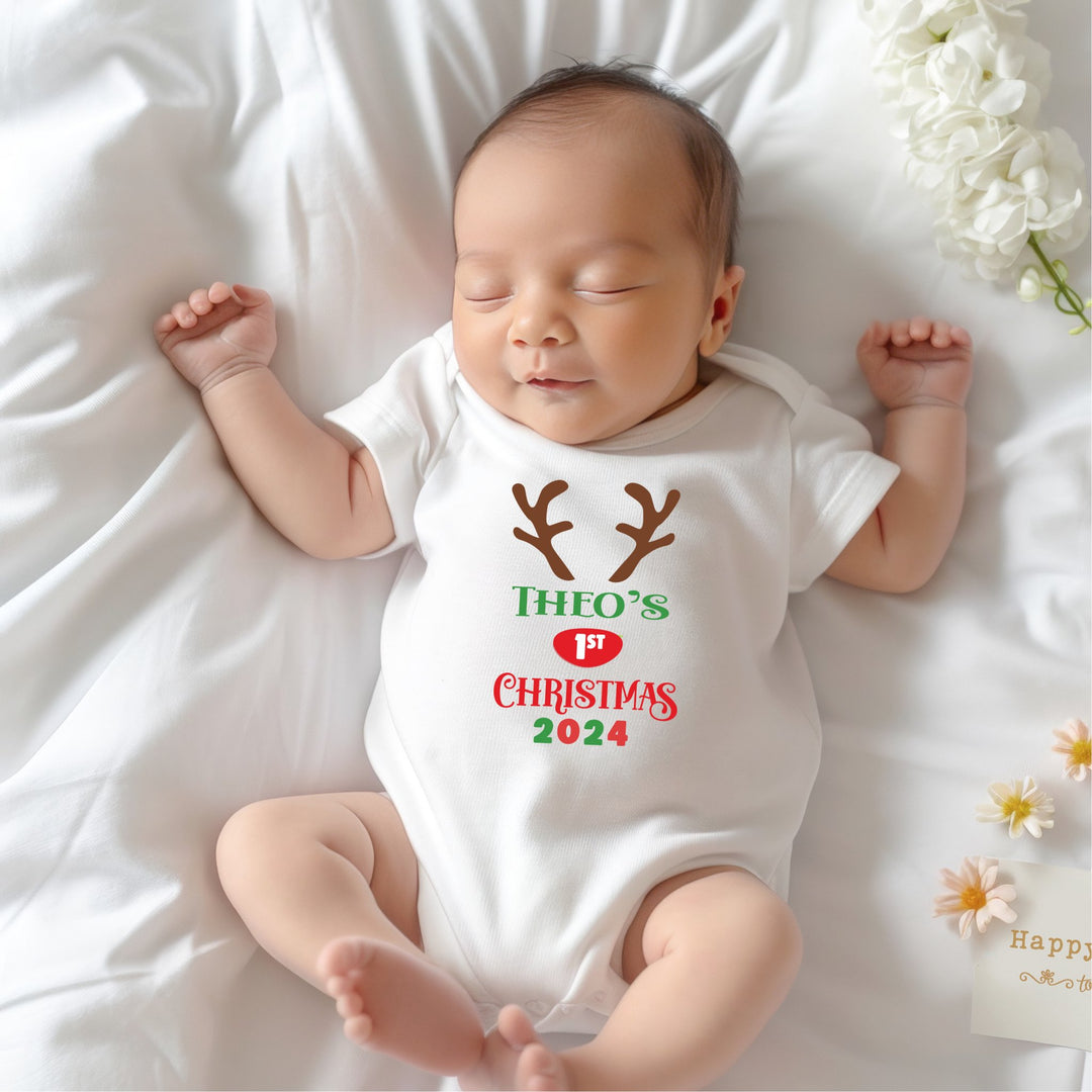 Personalised Reindeer First Christmas Baby Grow / Onesie - Gifts Handmade