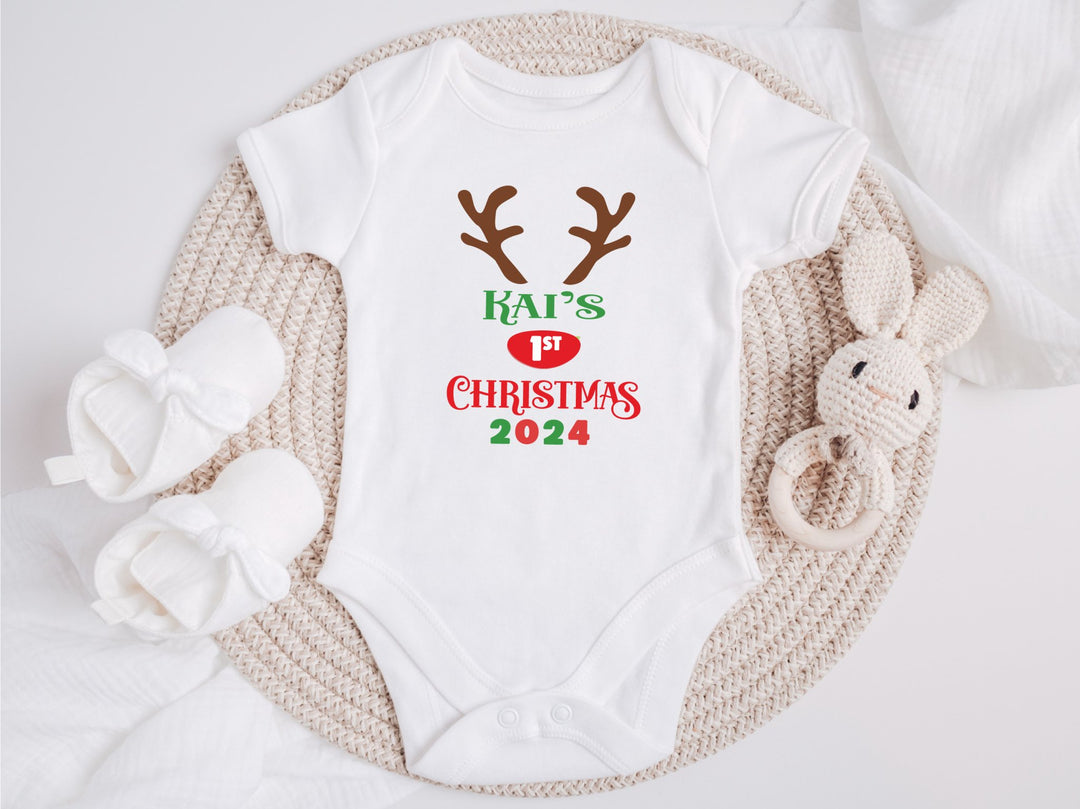 Personalised Reindeer First Christmas Baby Grow / Onesie - Gifts Handmade