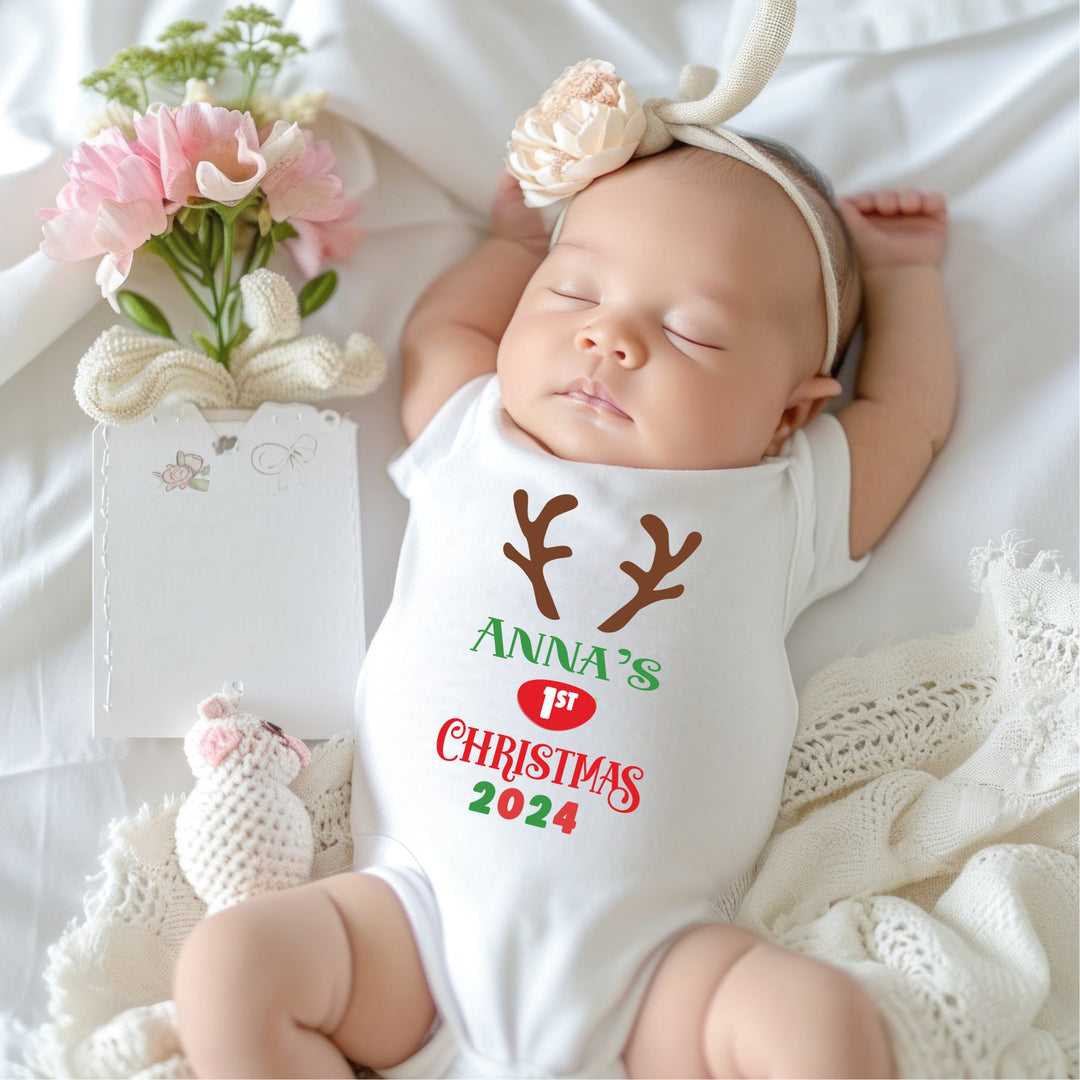 Personalised Reindeer First Christmas Baby Grow / Onesie - Gifts Handmade