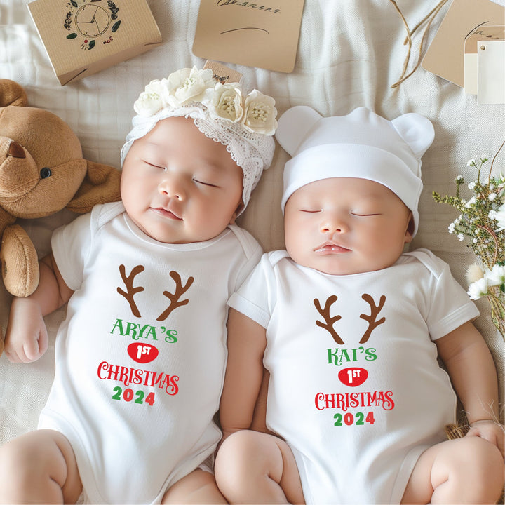 Personalised Reindeer First Christmas Baby Grow / Onesie - Gifts Handmade