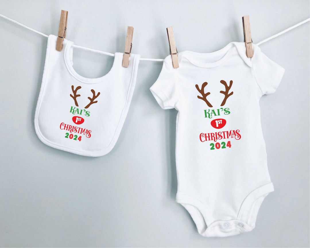 Personalised Reindeer First Christmas Baby Grow / Onesie - Gifts Handmade