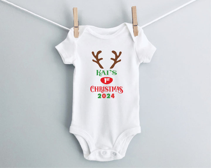 Personalised Reindeer First Christmas Baby Grow / Onesie - Gifts Handmade